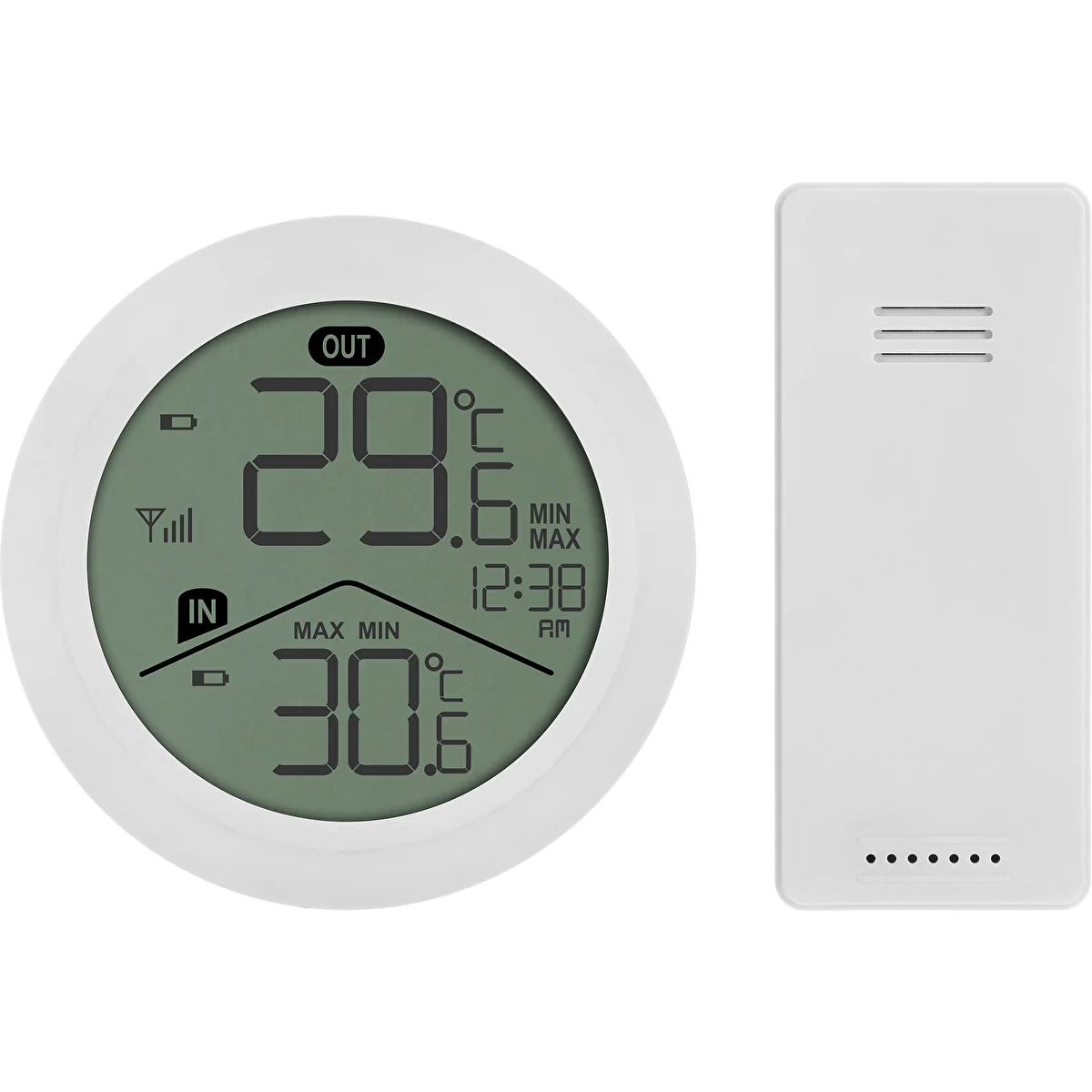 Termómetro eletrónico da marca Soens - com sensor externo, redondo branco