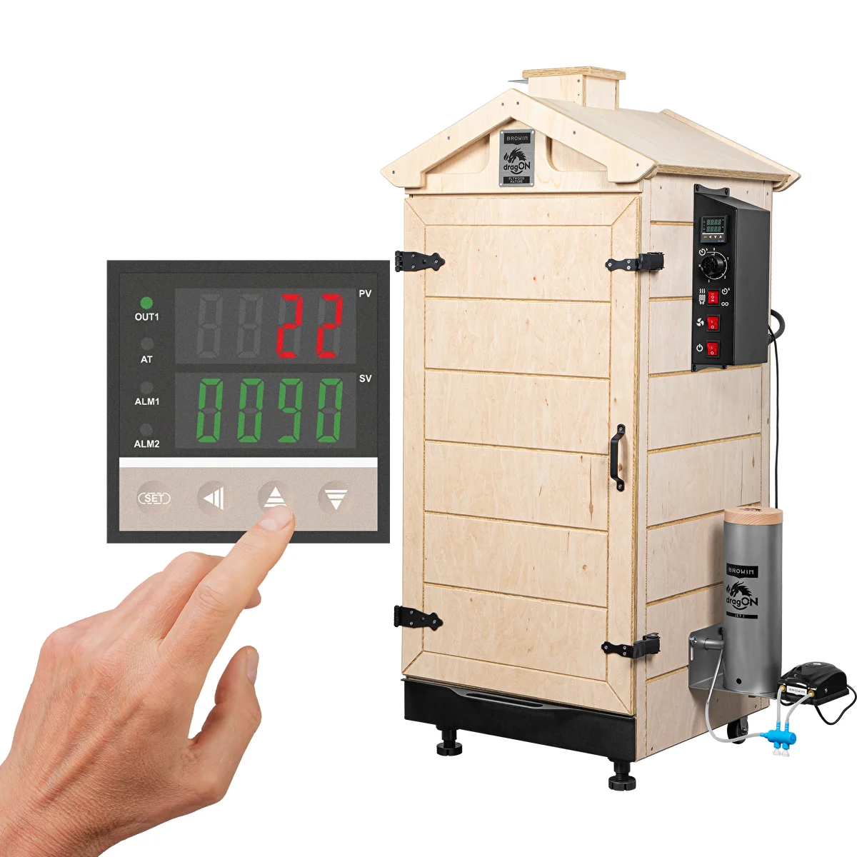 Fumeiro sem moldura dragON PLYWOOD NATURE com controlador digital, 200 L