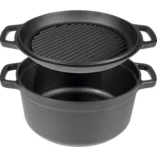 Panela de ferro fundido com frigideira, 5 L + 1 L