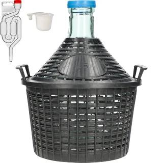 Kit de vinificação básico: balão de vidro 5 L, em cesto de plástico, com rolha e borbulhador