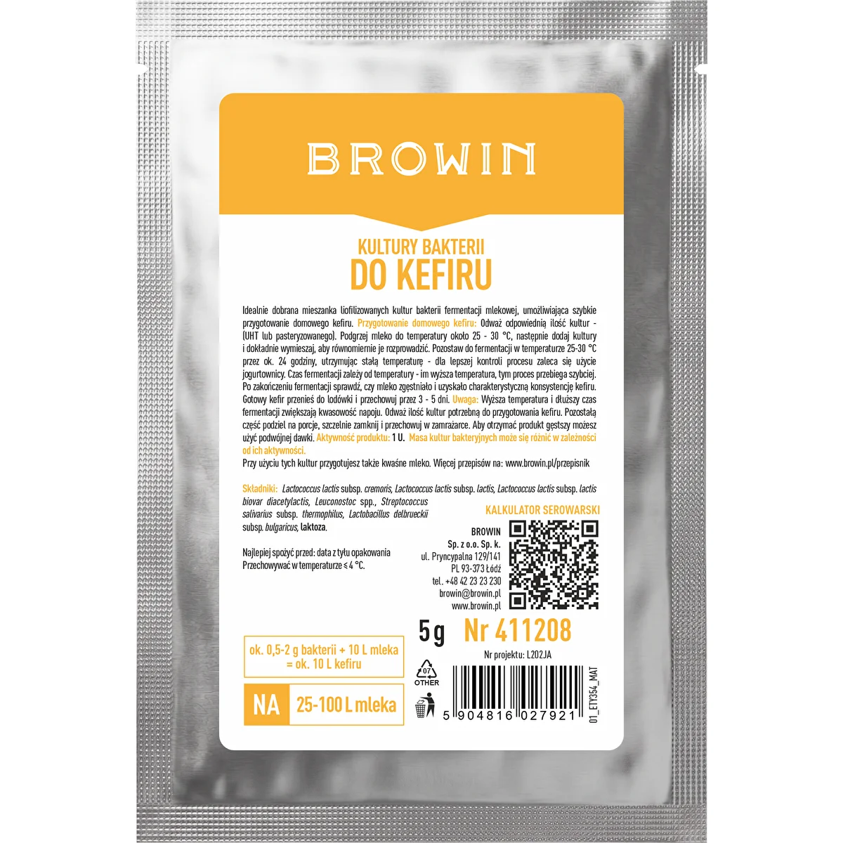 Culturas bacterianas para kefir e leite coalhado, 5 g
