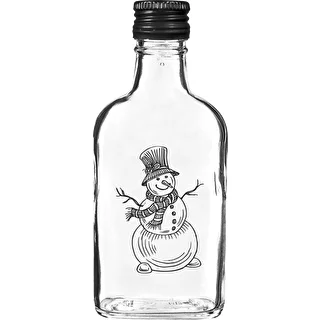 Garrafa tipo frasco de bolso 200 ml com tampa de rosca, impressão "Boneco de Neve", 1 un.