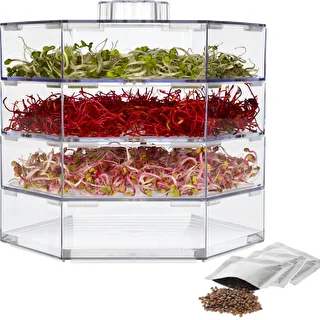 Germinador de vários níveis Niezłe Ziółko com sementes de rabanete