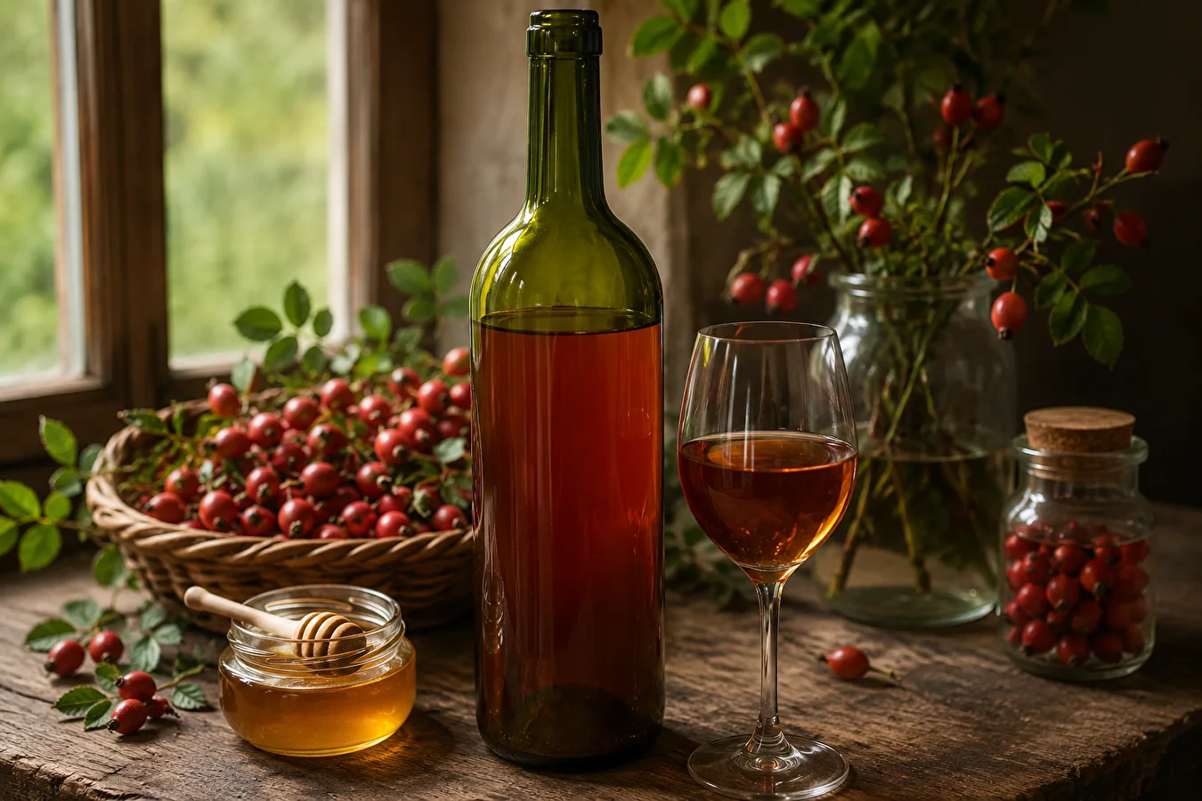 Vinho de frutos de rosa mosqueta com mel