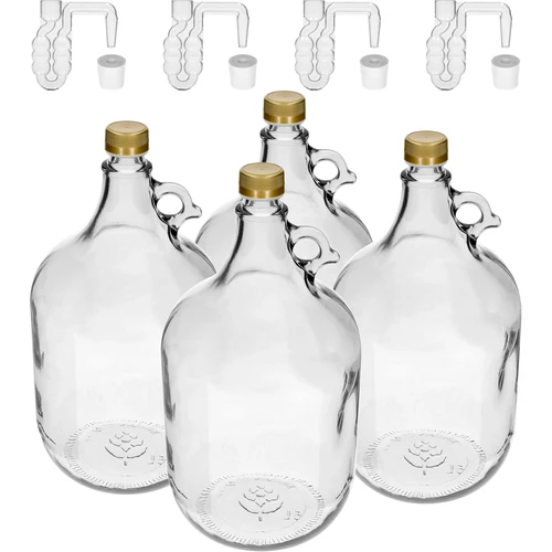 4 x Dama 5 L com rolha, borbulhador e tampa de rosca