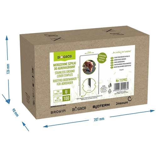 Agrafos em U para manta agrícola em aço inoxidável - 100 un. - 8