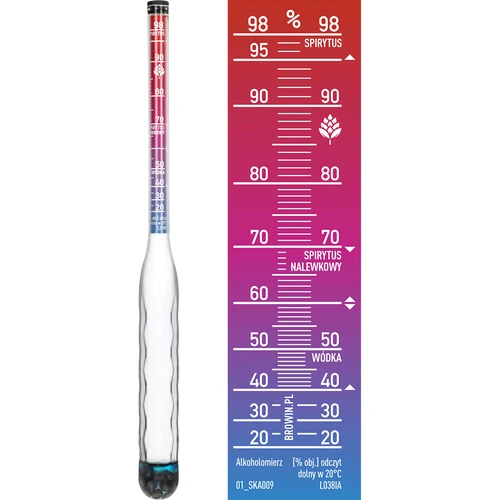 Alcoómetro inquebrável com proveta, faixa de medição 20-98% - 3
