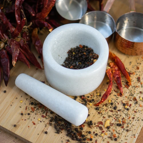 Almofariz de cozinha em mármore, branco, Ø 10 cm - 11