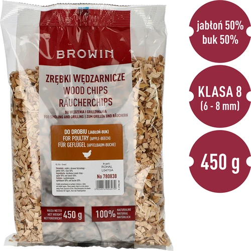 Aparas de madeira para fumagem/grelha, 50% macieira + 50% faia, 450 g, cl. 8 - 3