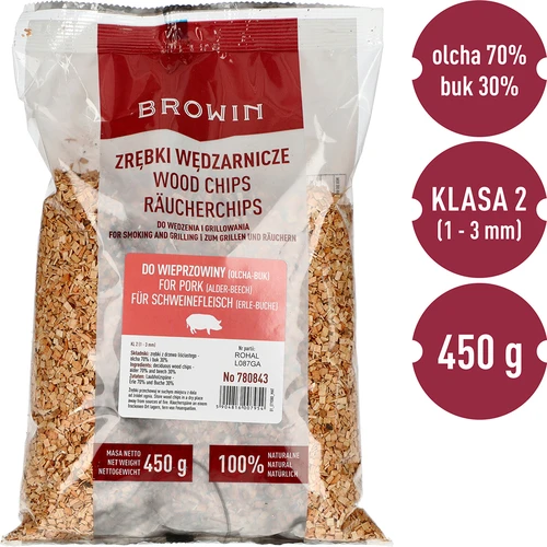 Aparas de madeira para fumagem/grelha 70% amieiro + 30% faia, 450 g, classe 2 - 3