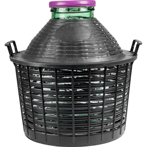 Balão para vinho 20 L com gargalo largo em cesto de plástico  - 1 