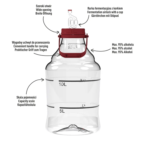 Balão para vinho leve, inquebrável, com alça, 15 L - 4
