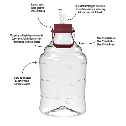 Balão para vinho leve, inquebrável com alça, 20 L - 4