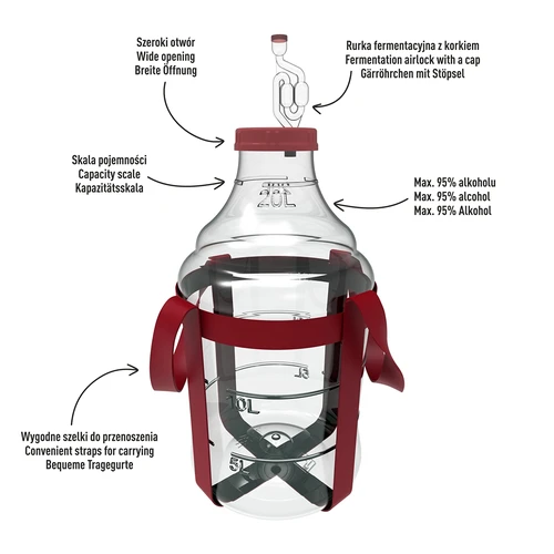 Balão para vinho leve, inquebrável, com alças, 20 L - 4