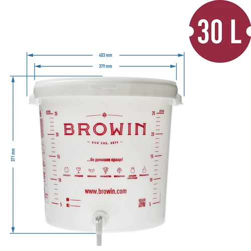 Balde de fermentação 30 L com tampa, torneira e borbulhador UA - 14