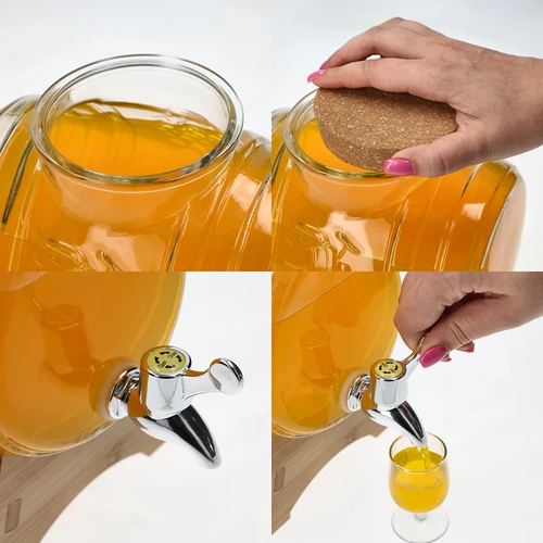 Barril de vidro 3 L, com boca larga, rolha, suporte e torneira - 5