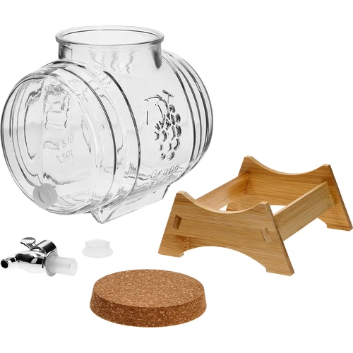 Barril de vidro 5 L, com abertura larga, rolha, base de madeira e torneira - 3