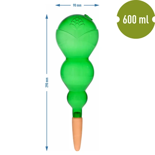 Bola de rega tripla (três compartimentos), transparente verde, com espigão cerâmico, 600 ml - 5