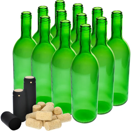 Butelka na wino 0,75L z korkami i kapturkami - 12 szt. - 2