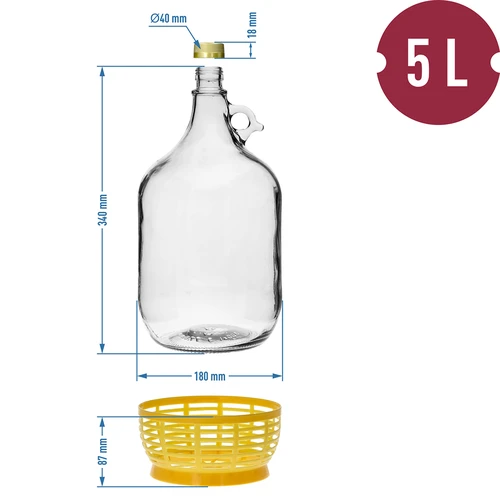 Dama 5L z korkiem, poziomą rurką oraz zakrętką - 9
