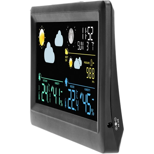 Elektroniczna stacja pogody – bezprzewodowa, z czujnikiem, czarna - 4