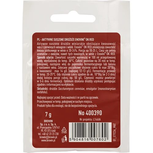 Enovini® OK RED - fermento para vinho que reduz acidez 7 g - 2