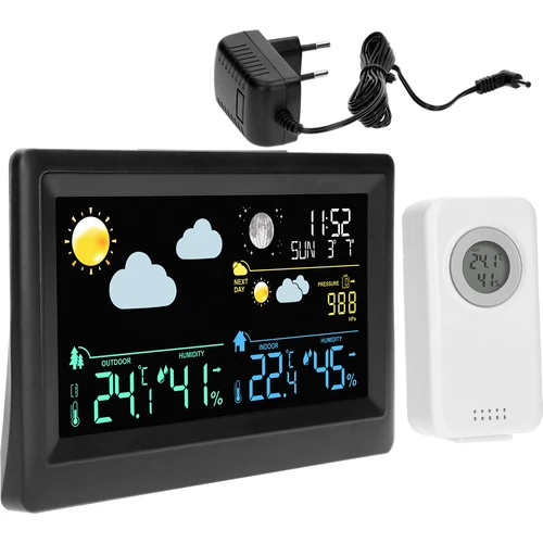 Estação meteorológica eletrônica – sem fio, com sensor, preta  - 1 