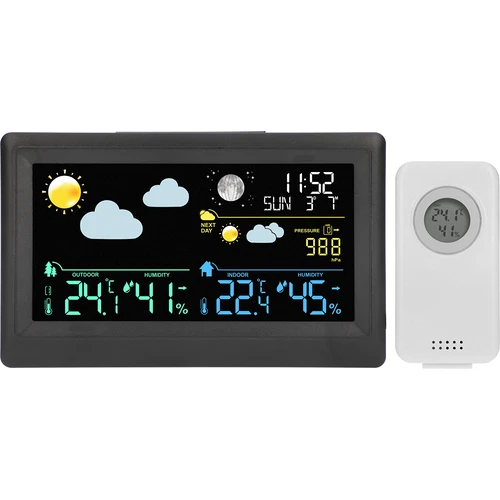 Estação meteorológica eletrônica – sem fio, com sensor, preta - 2