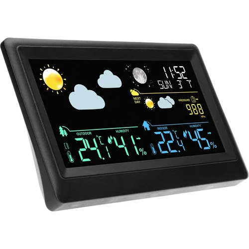 Estação meteorológica eletrônica – sem fio, com sensor, preta - 3
