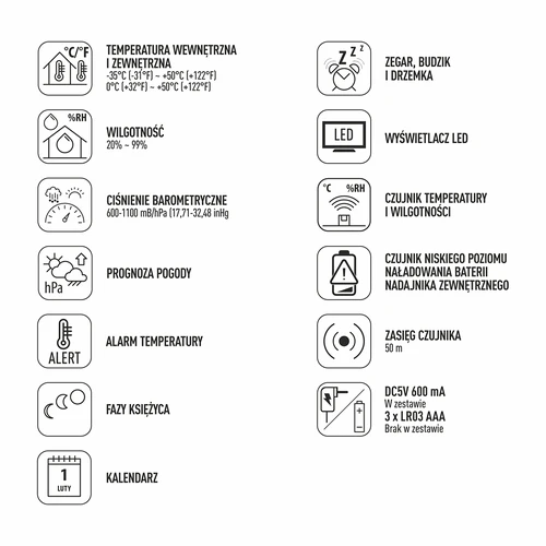 Estação meteorológica eletrónica – sem fios, com sensor, preta - 12