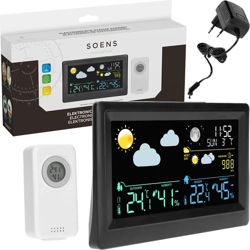 Estação meteorológica eletrónica – sem fios, com sensor, preta - 7