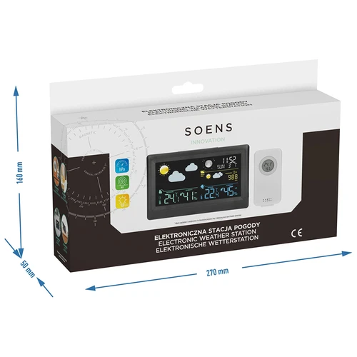 Estação meteorológica eletrónica – sem fios, com sensor, preta - 14