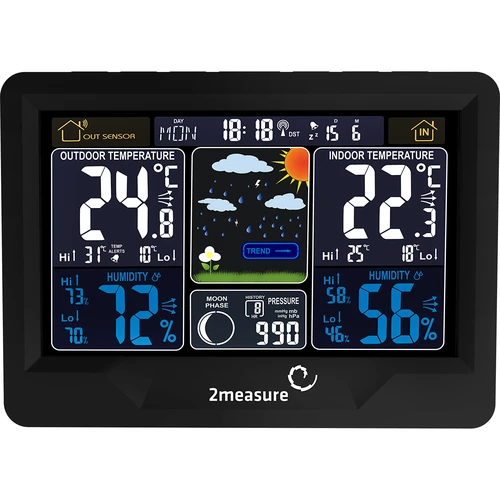Estação meteorológica RCC, DCF – eletrónica, retroiluminada, sem fios, com sensor, preta - 3