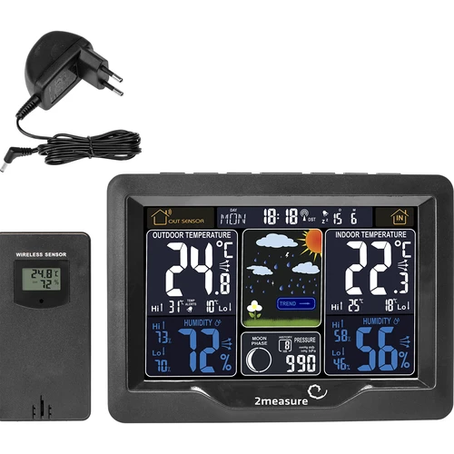 Estação meteorológica RCC, DCF – eletrónica, retroiluminada, sem fios, com sensor, preta - 2