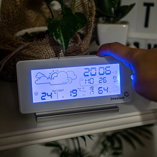 Estação meteorológica RCC, DCF – eletrônica, sem fio, sensor iluminado, branca - 11