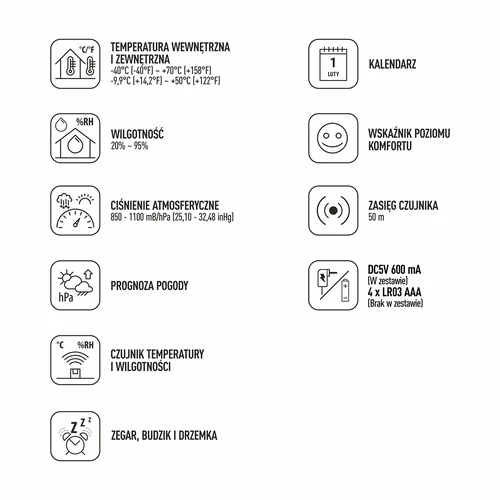 Estação meteorológica (RCC, DCF) - eletrónica, sem fios, retroiluminada, com sensor, branca - 9