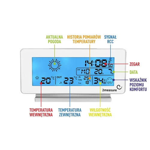 Estação meteorológica RCC, DCF – eletrónica, sem fios, sensor com retroiluminação, branca - 7