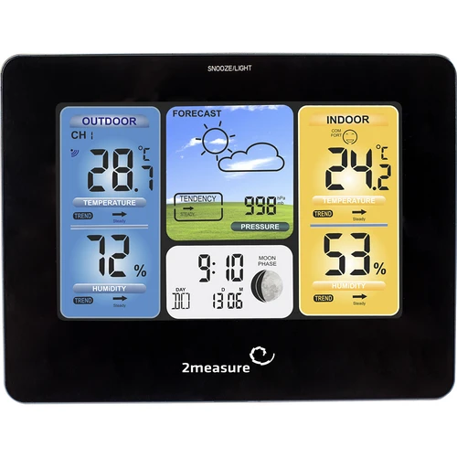 Estação meteorológica RCC – eletrônica, iluminada, sem fio, sensor, preta - 4