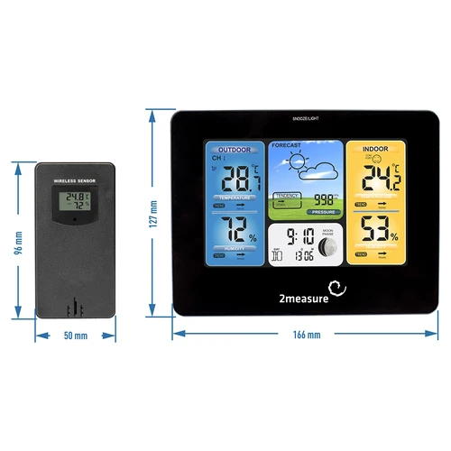 Estação meteorológica RCC – eletrônica, iluminada, sem fio, sensor, preta - 11