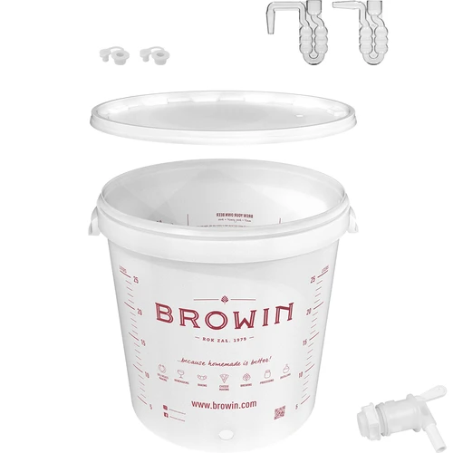 Fermentador 30 L com tampa - conjunto alargado: 2 borbulhadores, 2 rolhas perfuradas, torneira, EN