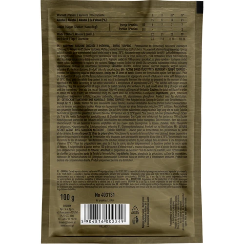 Fermento de destilaria Turbo Torpedo 5-7 dias 21% 100g - 2