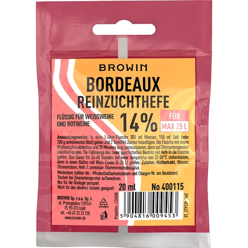 Fermento enológico Bordeaux, 20 ml DE/EN  - 1 