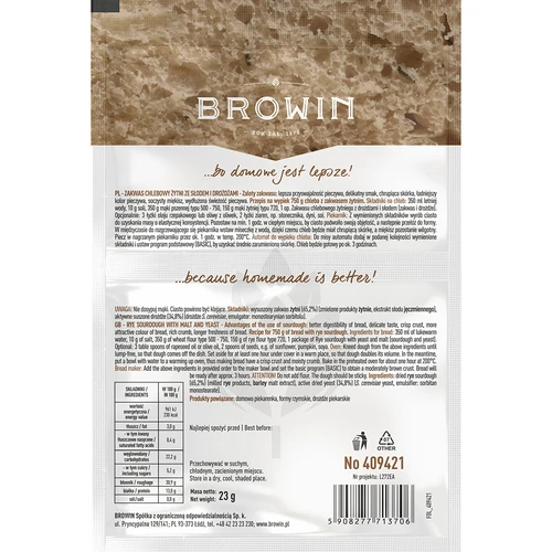 Fermento natural de centeio para pão, com levedura e malte - 23 g - 2