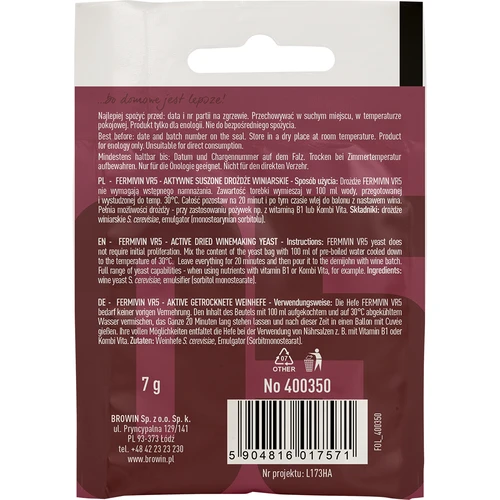 Fermento para vinho Fermivin VR5, 7 g - 2