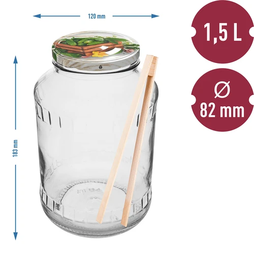 Frasco 1,5 L, fi 82/6 com tampa colorida + pinças - 2