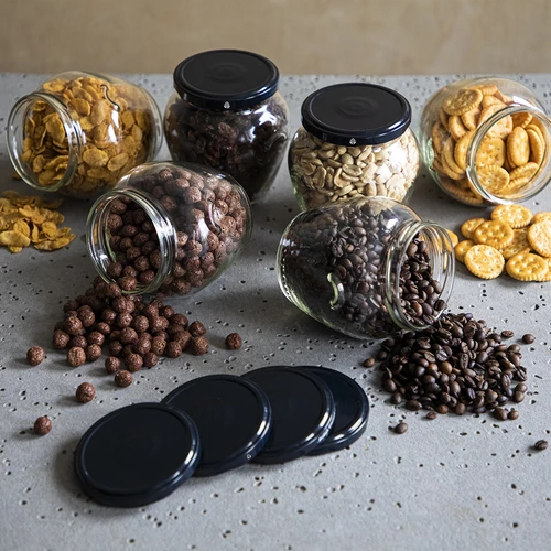 Frasco Amfora 580 ml (fi 82) com tampa preta, 6 unidades - 6