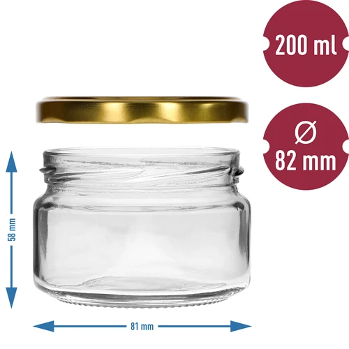 Frasco baixo 200ml - com tampa dourada fi 82/6, 6 peças - 5