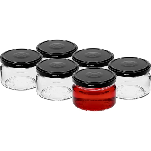 Frasco baixo 200ml - com tampa preta fi 82/6, 6 peças - 2