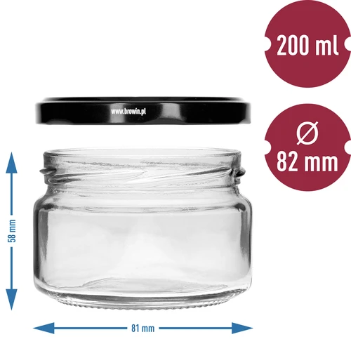 Frasco baixo 200ml - com tampa preta fi 82/6, 6 peças - 5