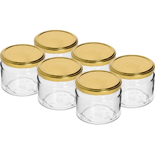 Frasco baixo 330 ml - com tampa dourada fi 82/6, 6 unid.